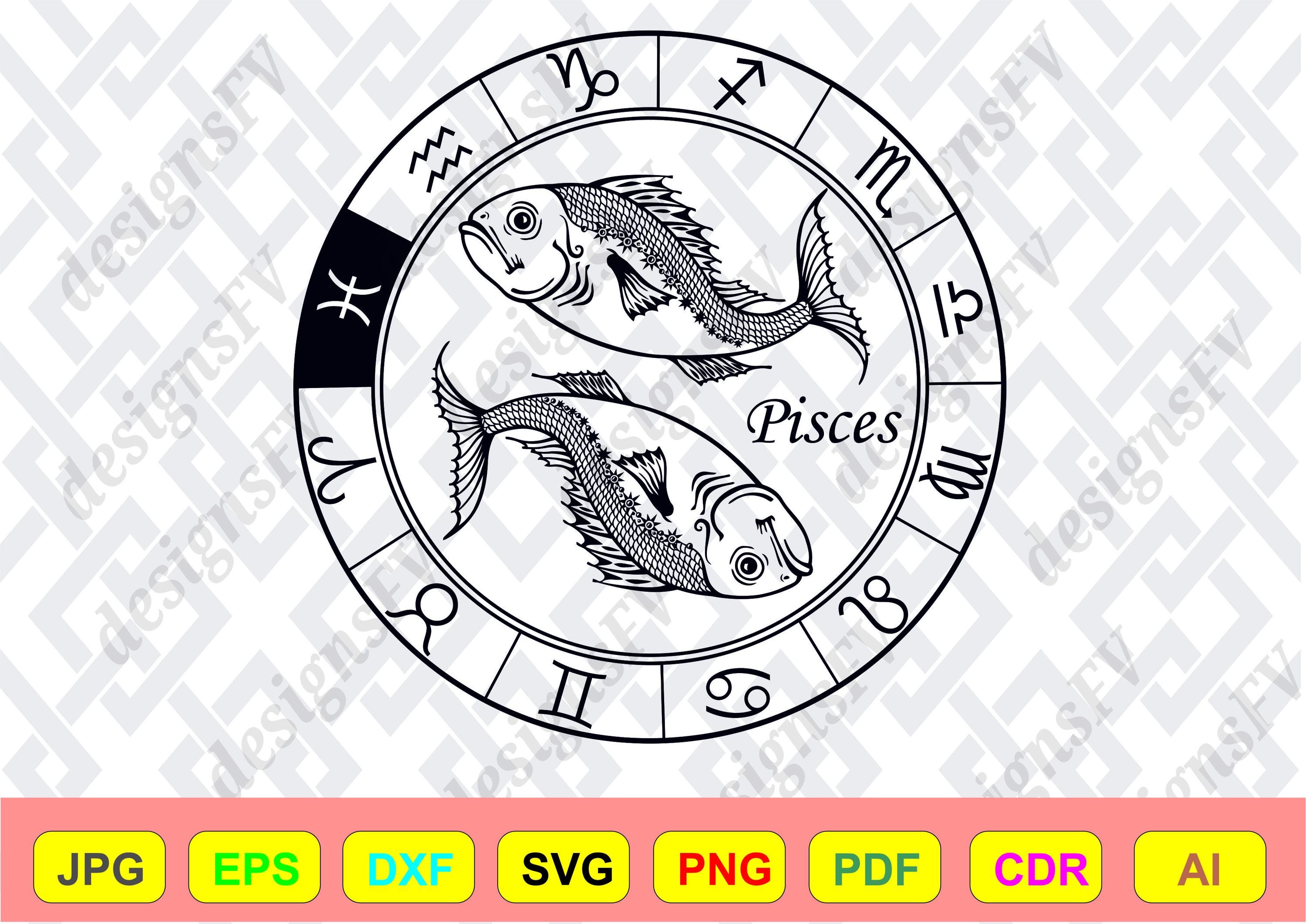 Pisces Pdf Pisces Zodiac Ai Cdr Jpg Svg Png Dxf Pdf Eps | Vector Graphic Design ...