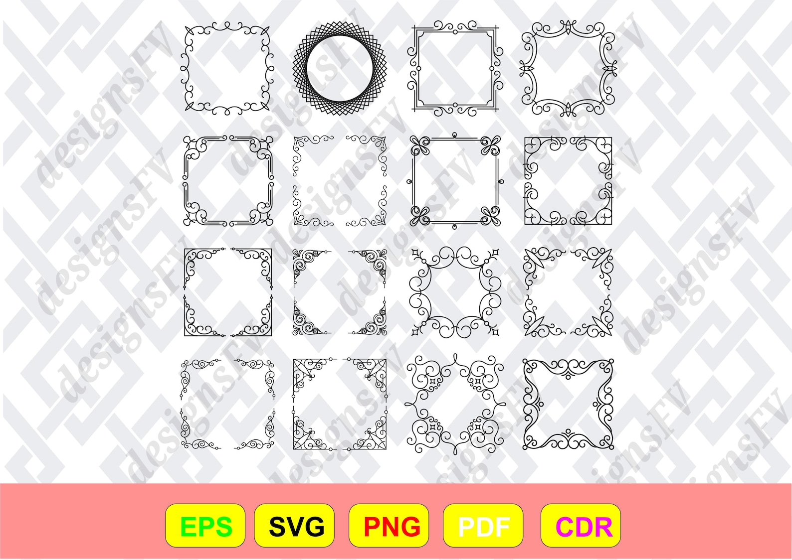 16 Ornate Square Frames SVG Bundle - Decorative Vintage Border Clipart ...