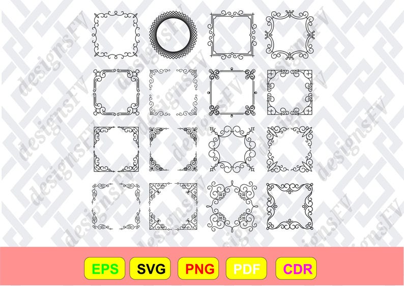 16 Ornate Square Frames SVG Bundle - Decorative Vintage Border Clipart ...