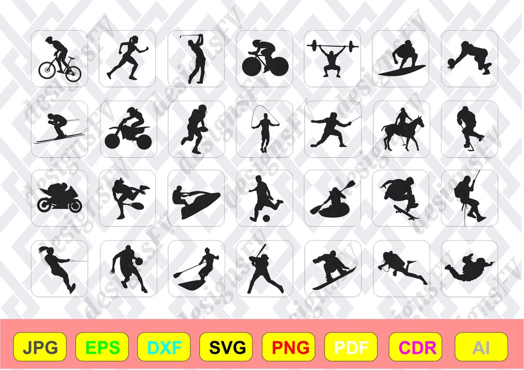 Sports Silhouette Set Icons | Ai Pdf Jpg Dxf Cdr Eps Svg Png Vector - Etsy