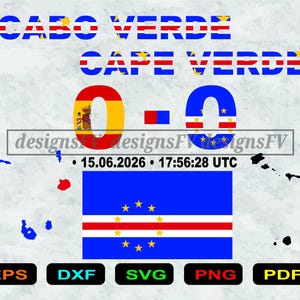 España Cabo Verde SVG, Marcador del partido 0-0 PNG, Torneo de fútbol EPS, Partido de Atlanta Cricut, Vector de fútbol Blue Sharks, Archivo DxF de dibujo histórico