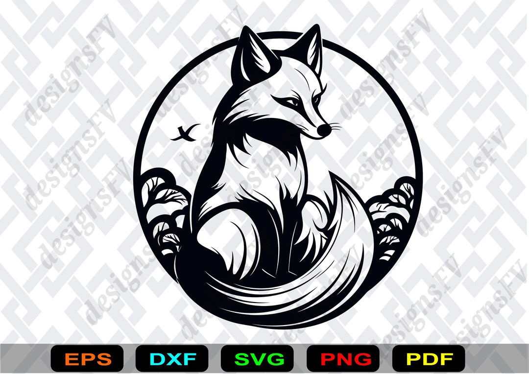 Fox Frame SVG, Fox Circle Emblem Silhouette Vector, Nature Scene PNG ...