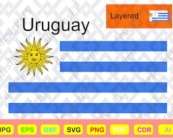 Bandeira do Uruguai em SVG com camadas para Cricut, Uruguai Copa do Mundo de Futebol 2026 Digital, Vetor Sol de Maio, Orgulho Uruguaio PNG, AI EpS DxF CdR PdF