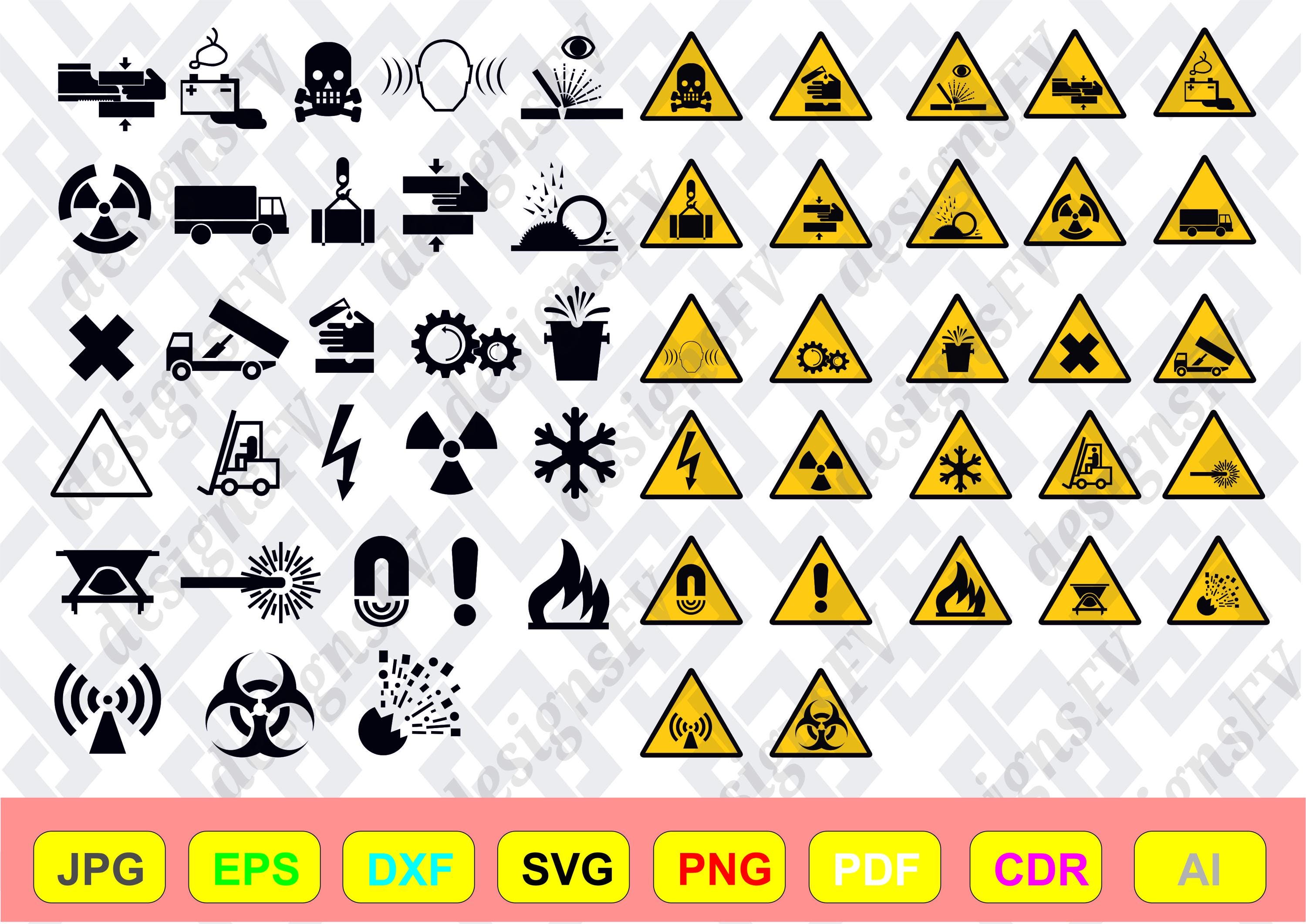 Warning Signs SVG Bundle, Hazard Icons, Industrial Safety Symbols ...