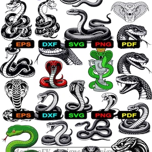 Snake SVG Bundle Set, Cobra PNG, Viper Cricut Files, Reptile Vector Pack, Cobra Tattoo EPS, Python Cut File, Badass Serpent Silhouette, DxF