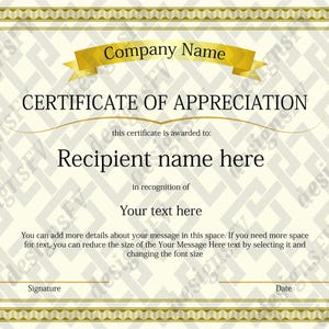Editable Certificate of Appreciation Template, Award Certificate Bundle, Gold Border Diploma, Instant Download, Ai EpS SVG PDF CDR Files