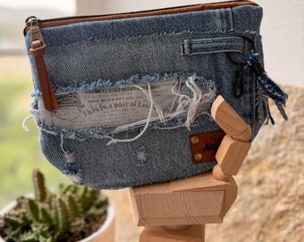 Upcycled Denim Belt Bag | Reworked Jeans Festival Phone Pouch, Y2K Streetwear