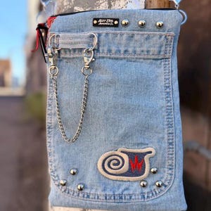Rare JNCO Y2K  Denim Bag, Upcycled Tiger Patch Purse, Studded Chain Handbag, Y2K Statement Bag