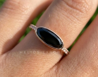 East-West Black Moissanite Ring: Rose Gold Engagement Ring