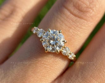 Dainty Round Lab Grown Diamond Ring, Claw Prong Setting, Yellow, White, Rose Gold