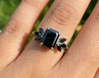 Black Emerald Moissanite Engagement Ring: Gothic 14kt White Gold