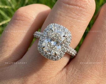 Bague de fiançailles halo de diamants de laboratoire ovale, anneau pavé, qualité F VS certifiée IGI