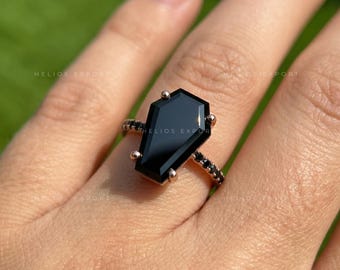 Black Coffin Moissanite Engagement Ring – Gothic Vintage Anniversary Band
