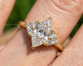 Bague de fiançailles diamant Dutch Marquise Lab, alliance 7 pierres, pureté F-VS