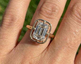 Solitaire Engagement Ring with Emerald Cut Lab Grown Diamond