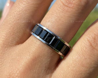 Black Baguette Moissanite Wedding Band: Channel Set Eternity Ring
