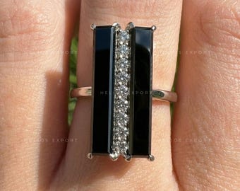 Baguette Black Moissanite Ring: Gothic Promise Ring