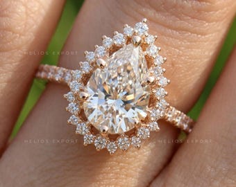 Pear Cut Halo Engagement Ring, IGI certified F/VS1 Lab Grown Diamond Ring