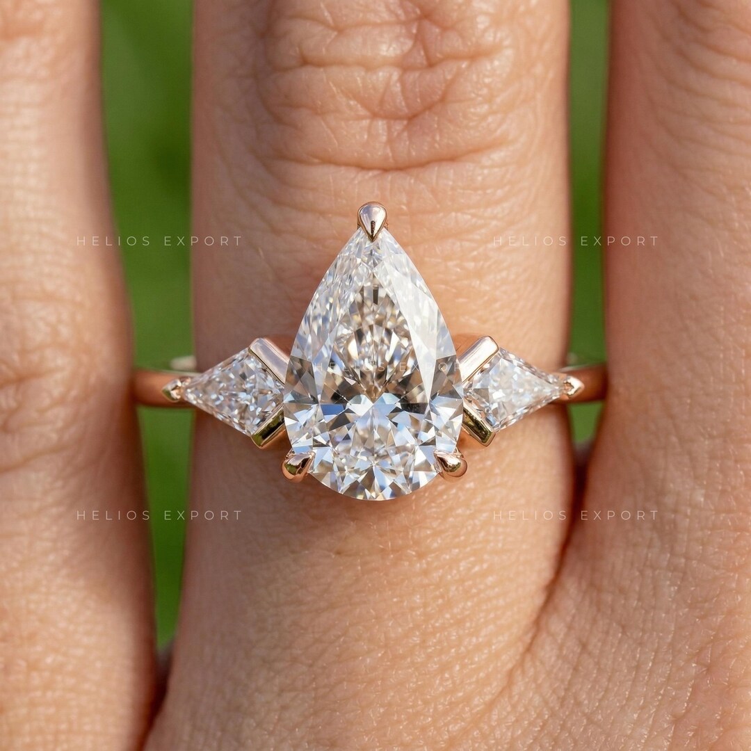 Pear Cut Lab Diamond Engagement Ring, Kite Side Accents, IGI Certified ...