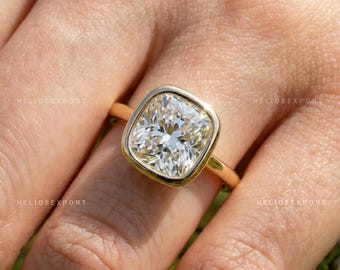 Bague de fiançailles solitaire diamant laboratoire taille coussin, pureté F VS certifiée IGI, Helios Export