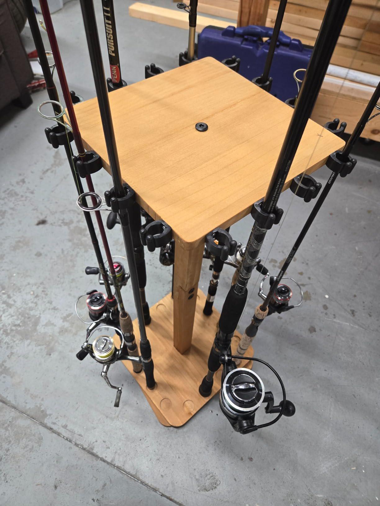 Rod Stand Rotatable 360 Rotating Wooden Fishing Rod Rack Holder Organizer Stand Stores 16 ...