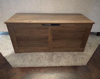 Farmhouse Wooden Storage Bench with Safety Hinges, Entryway Chest