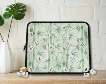 Laptophoes met bamboe en mahjongtegels, gewatteerde MacBook-hoes, computerhoes, iPad-hoes, tablethoes