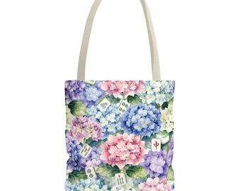 Hydrangea and Mahjong Tile Bag, Mahjong Matching Tote, Mahjong Player Gift, Blue Toile Mahjong Accessories Travel Bag
