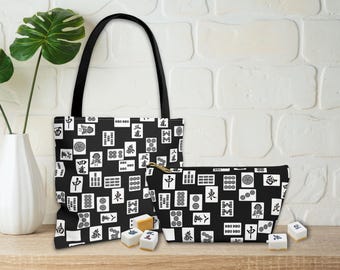 Mahjongtegeltas, bijpassende Mahjongtas, cadeau voor Mahjongspeler, blauwe toile Mahjong accessoires reistas