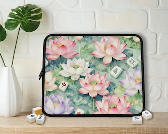 Laptophoes met lotus- en mahjongtegelmotief, gewatteerde MacBook-hoes, computerhoes, iPad-hoes, tablethoes