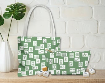 Mahjong Tile Bag, Mahjong Matching Tote, Mahjong Player Gift, Blue Toile Mahjong Accessories Travel Bag