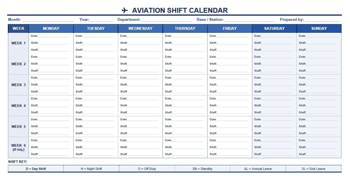 Aviation Shift Planner Printable PDF | Fatigue Tracker & Overtime Log ...