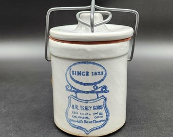 H.R. Isaly Sons Kaukauna Cheese Crock Szaro-niebieski słoik z kamionki vintage