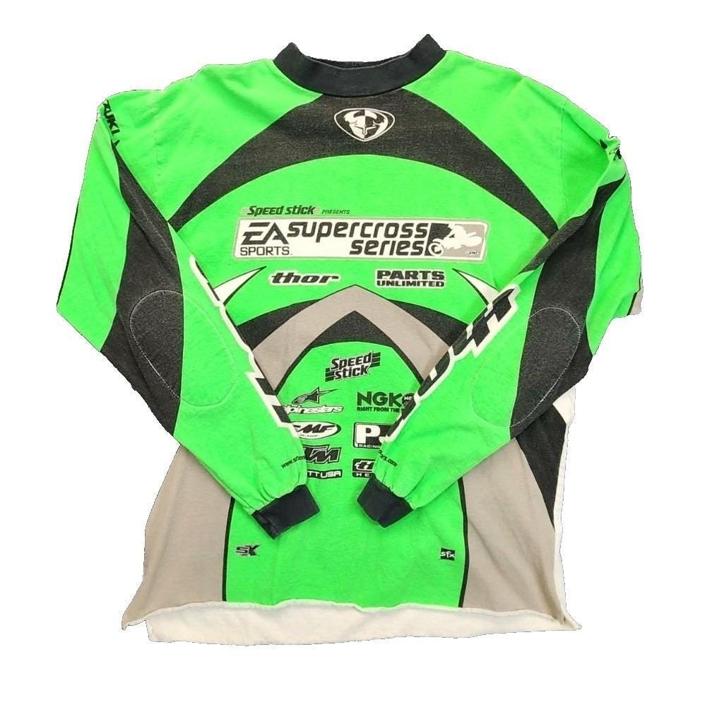 Maillot Motocross Vintage Thor Racing Yamaha YZ – Années 80, XXL, Blanc, épaules Renforcées