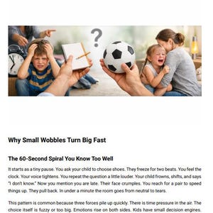 May include: Image from a book chapter titled "Why It Escalates So Quickly." The image shows a soccer ball, a notepad, and a clock. Children are shown in distress, with one child crying and another looking upset. A question mark is also present.