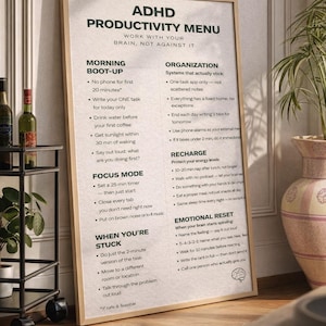 ADHD Productivity Menu Poster, Focus Habit System Wall Art (Digital Download)
