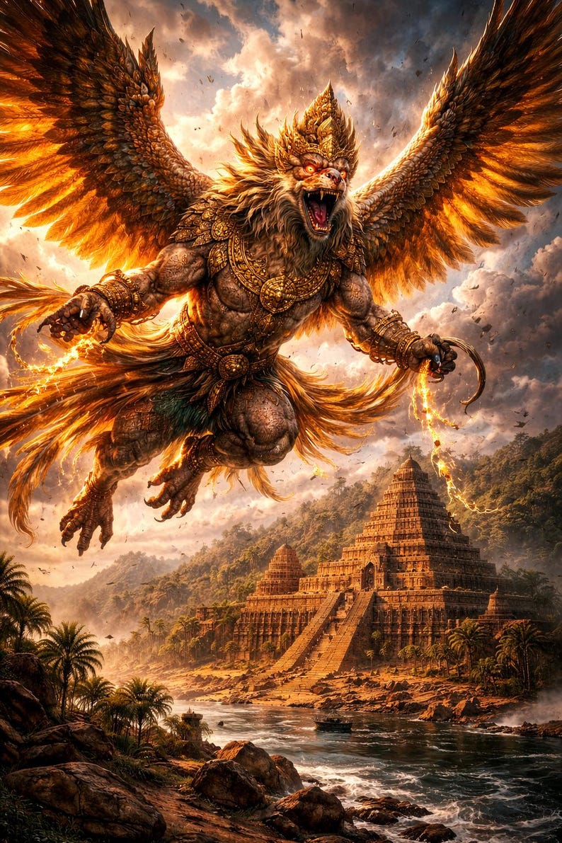 Garuda Poster, Hindu Mythology Wall Art, Legendary Bird Warrior Print ...