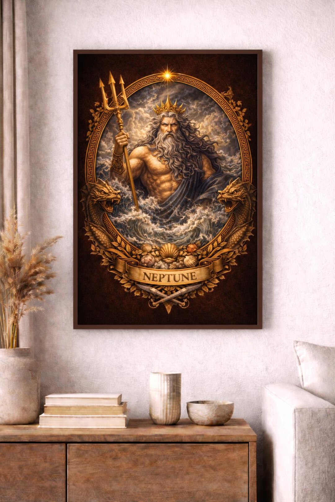 Neptune Roman God Poster, Sea Deity Wall Art, Mythology Print Digital ...