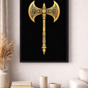 Labrys Double Axe Print, Gold Minoan Symbol, Greek Mythology Wall Art Digital Download