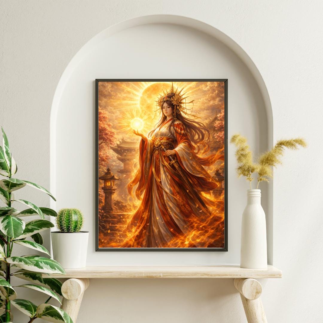 Amaterasu Wall Art, Japanese Sun Goddess Illustration, Fantasy ...