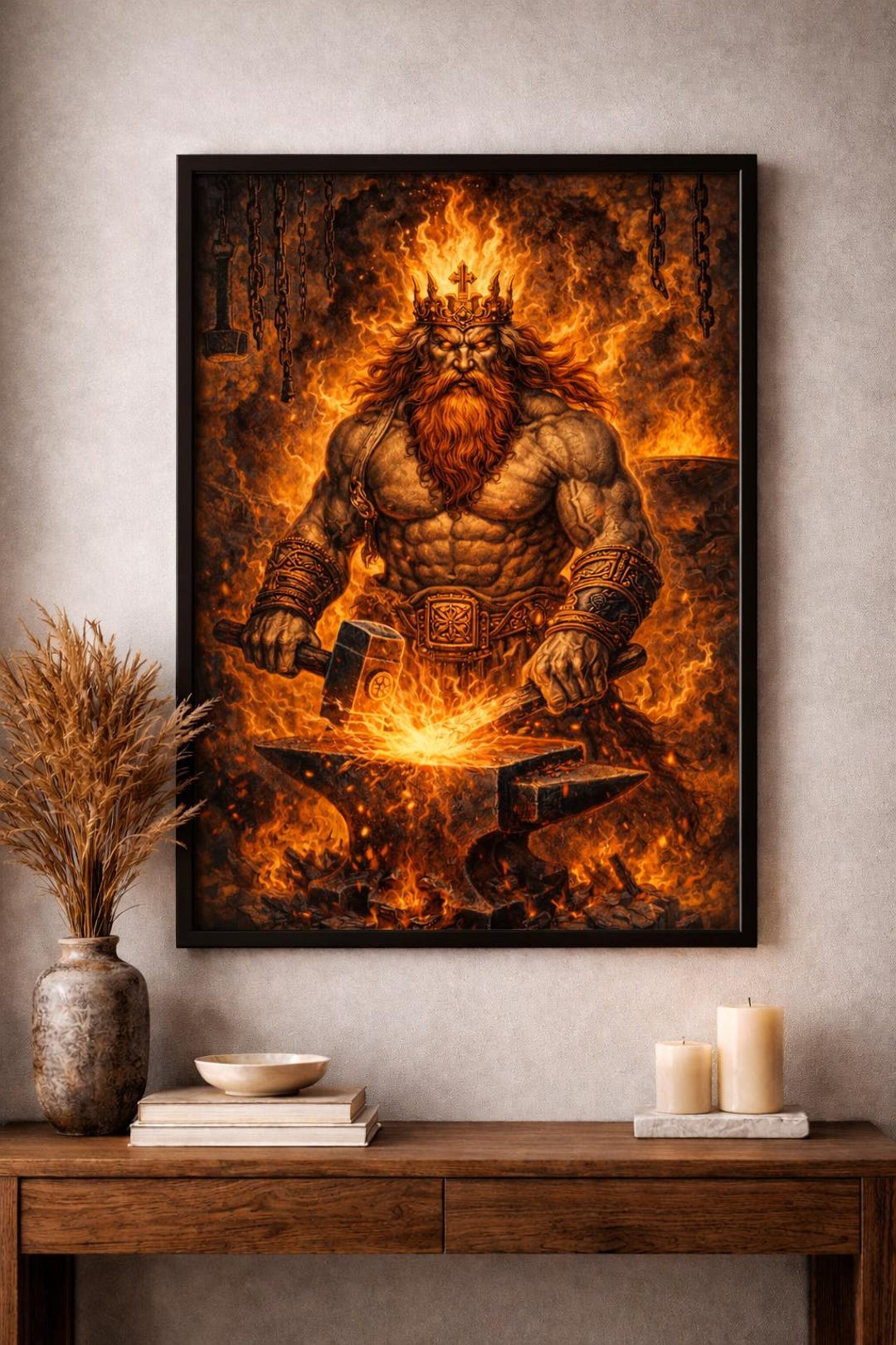 Svarog Slavic Fire God Poster, Mythology Wall Art, Dark Fantasy Forge ...