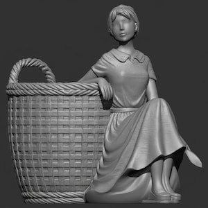 Country Girl Basket STL, Woven Basket Holder 3D Print File, Vintage Female Figurine Planter, Pen Brush Makeup Organizer Pot MasterSTL