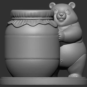 Chonky Bear STL File, Cute Honey Bear 3D Print Model, Chubby Bear with Honey Pot Figurine, Funny Desk Companion Sculpture Digital Download