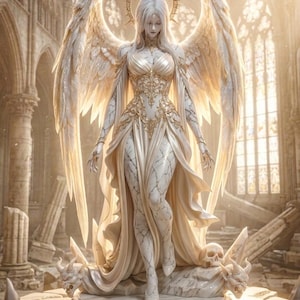 Celestial Angel with Wings Miniature STL - Divine Seraph Figure 3D Print Model for Resin Printers, Holy Warrior Statue
