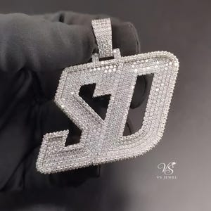 2 Inch Custom SD Letter Pendant, Iced Out Moissanite 925 Silver Hip Hop Necklace, Diamond Look Initial Charm for Men