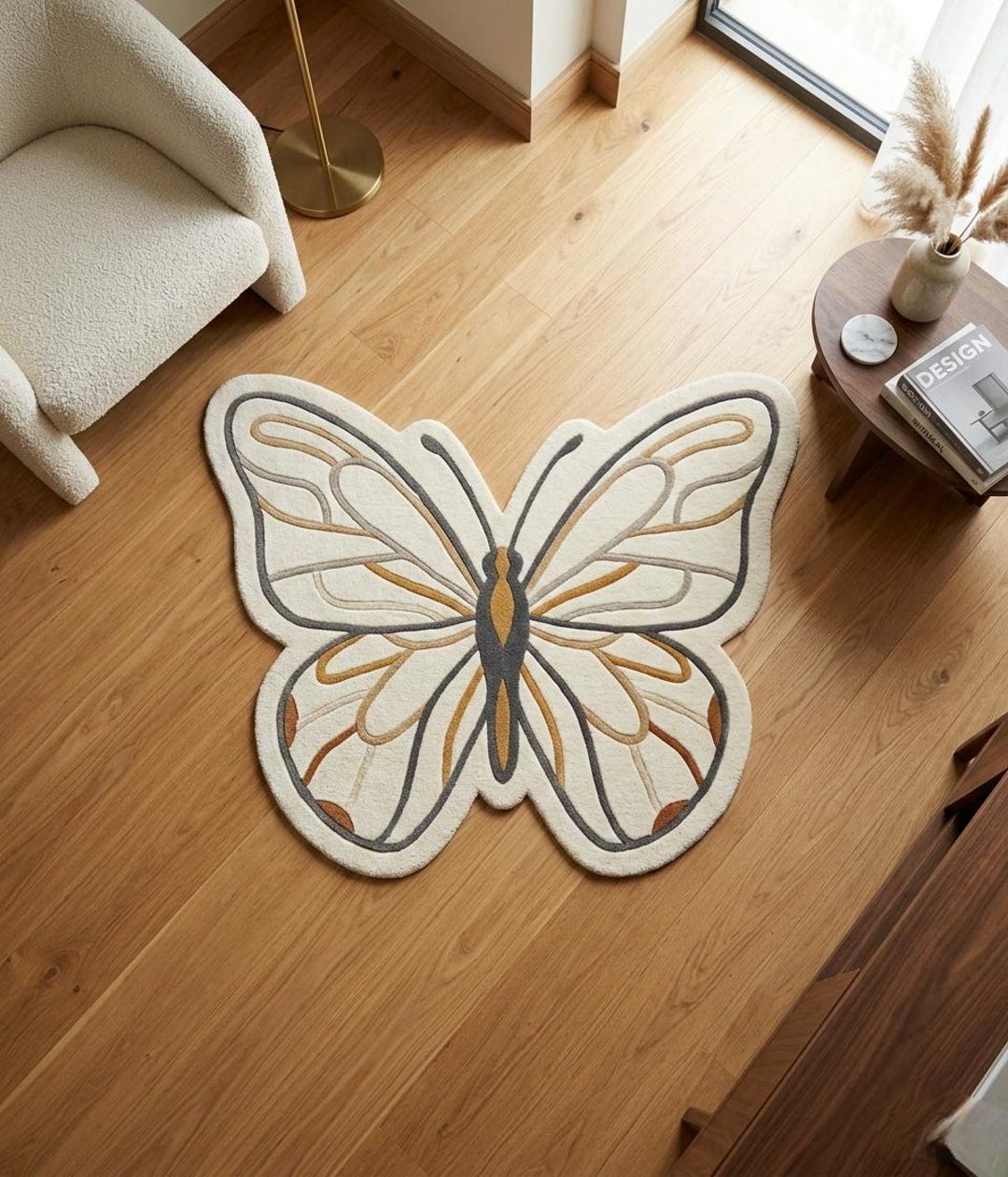 Elegant Hand-tufted Butterfly Shaped Rug in Neutral Tones - Etsy
