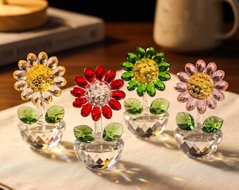 Glass Sunflower, Floral Table Decor, Ornament for Home Office Desk Decor, Birthday present, Valentine’s Day decor, Gift for Her, for Mom