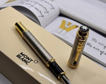 Vintage Montblanc Luxury Writers Edition Fountain Pen, Golden and Grey With Giftbox