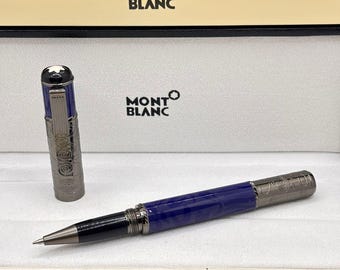 Vintage Montblanc Luxury Rollerball Black Ink Pen With Super Elegant Giftbox Blue and Grey