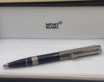 Vintage Montblanc Luxury Ballpoint Blue Pen With Super Elegant Giftbox Black and Silver